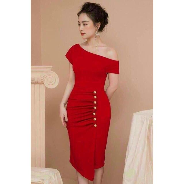 ĐẦM ÔM LỆCH VAI PHỐI NÚT SANG TRỌNG