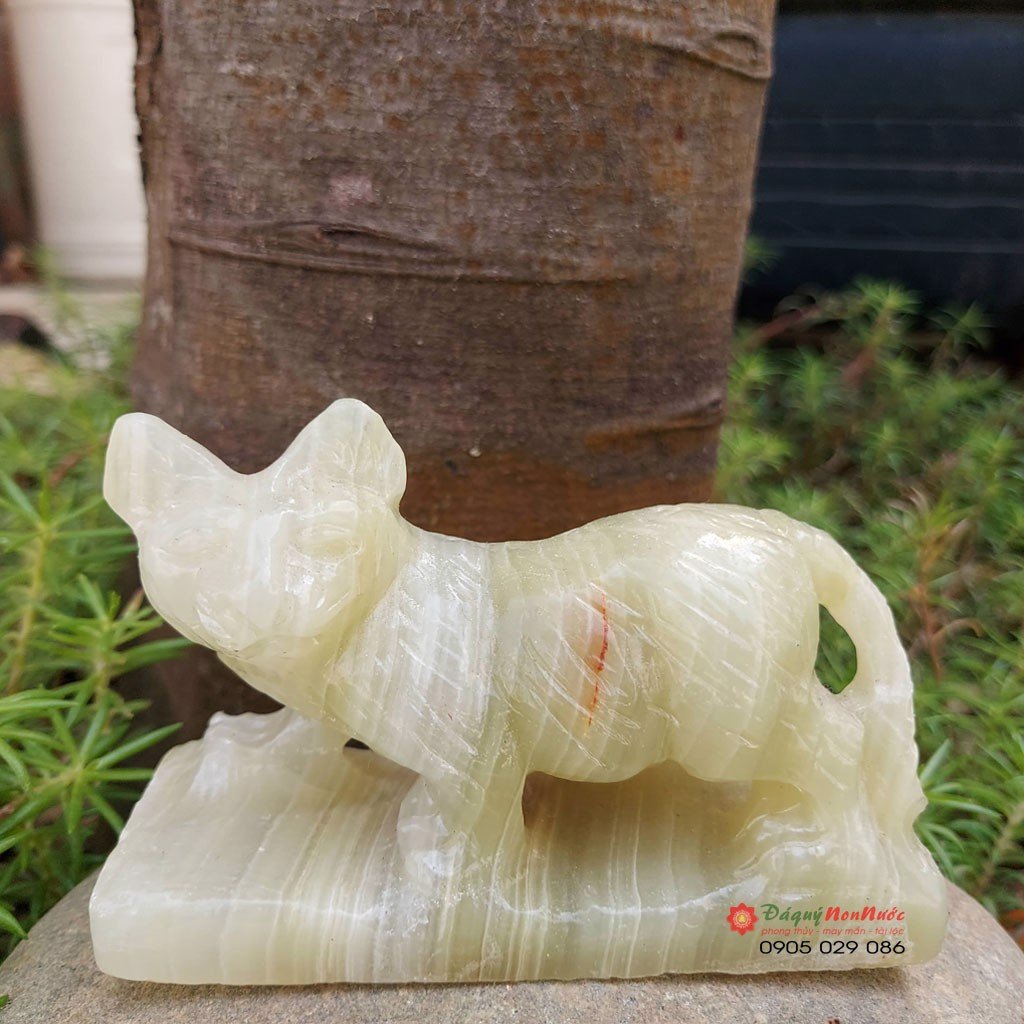 Tượng mèo đá tuổi mẹo 12 con giáp phong thủy đá ngọc Pakistan 10cm đá Non Nước