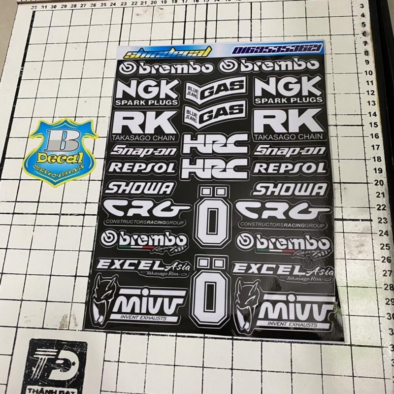 Tem logo sticker trắng đen dành cho xe máy các loại