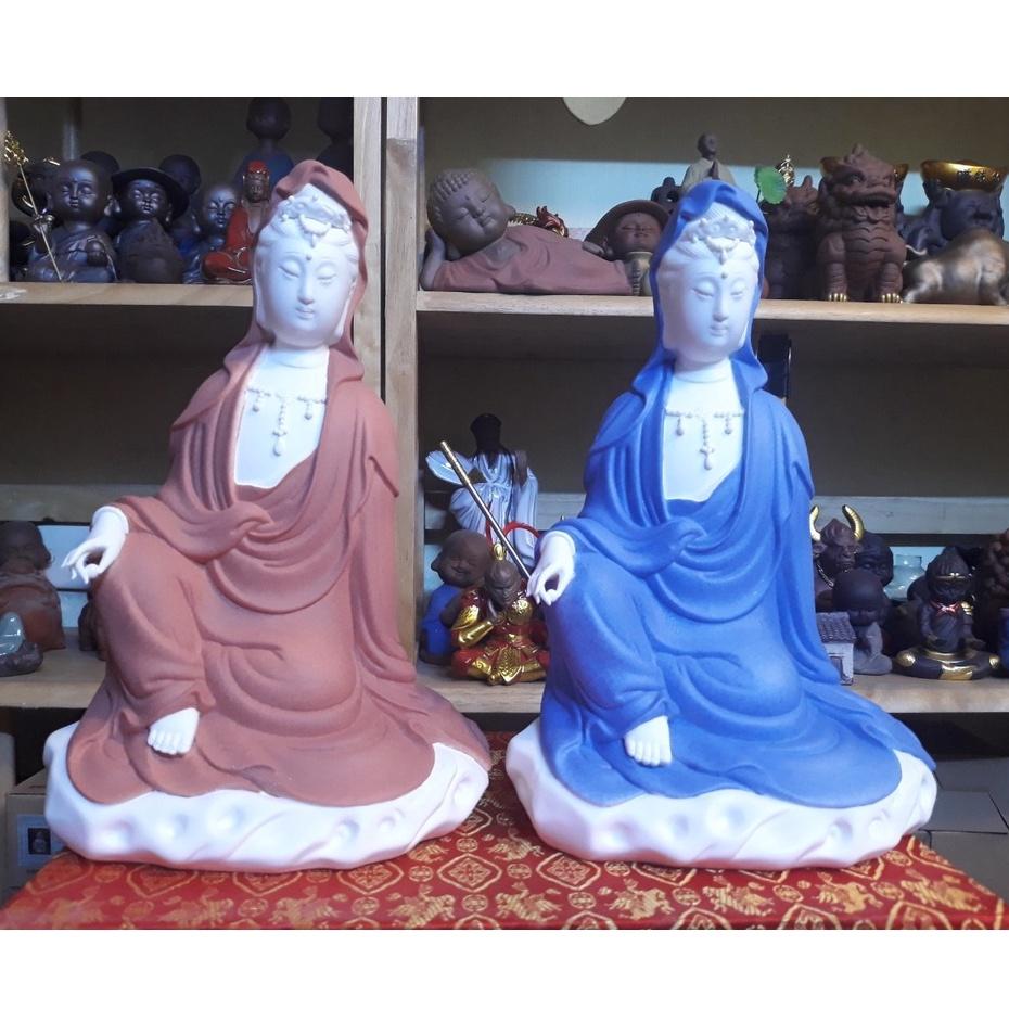 Tượng Quan Âm gốm trắng tọa thiền tịnh tâm- Tượng phật gốm tử sa trang trí decor ghép lũa