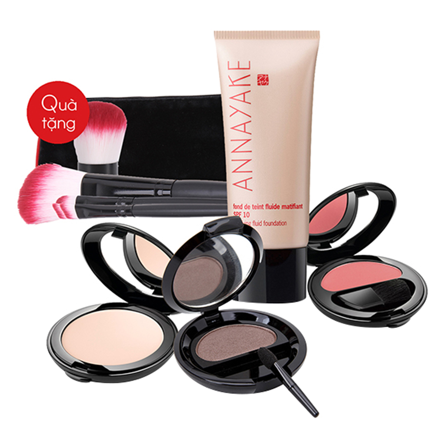 Combo Makeup Cơ Bản Annayake: Kem Nền + Phấn Phủ + Phấn Má Hồng Dâu + Phấn Mắt Tím Hồng