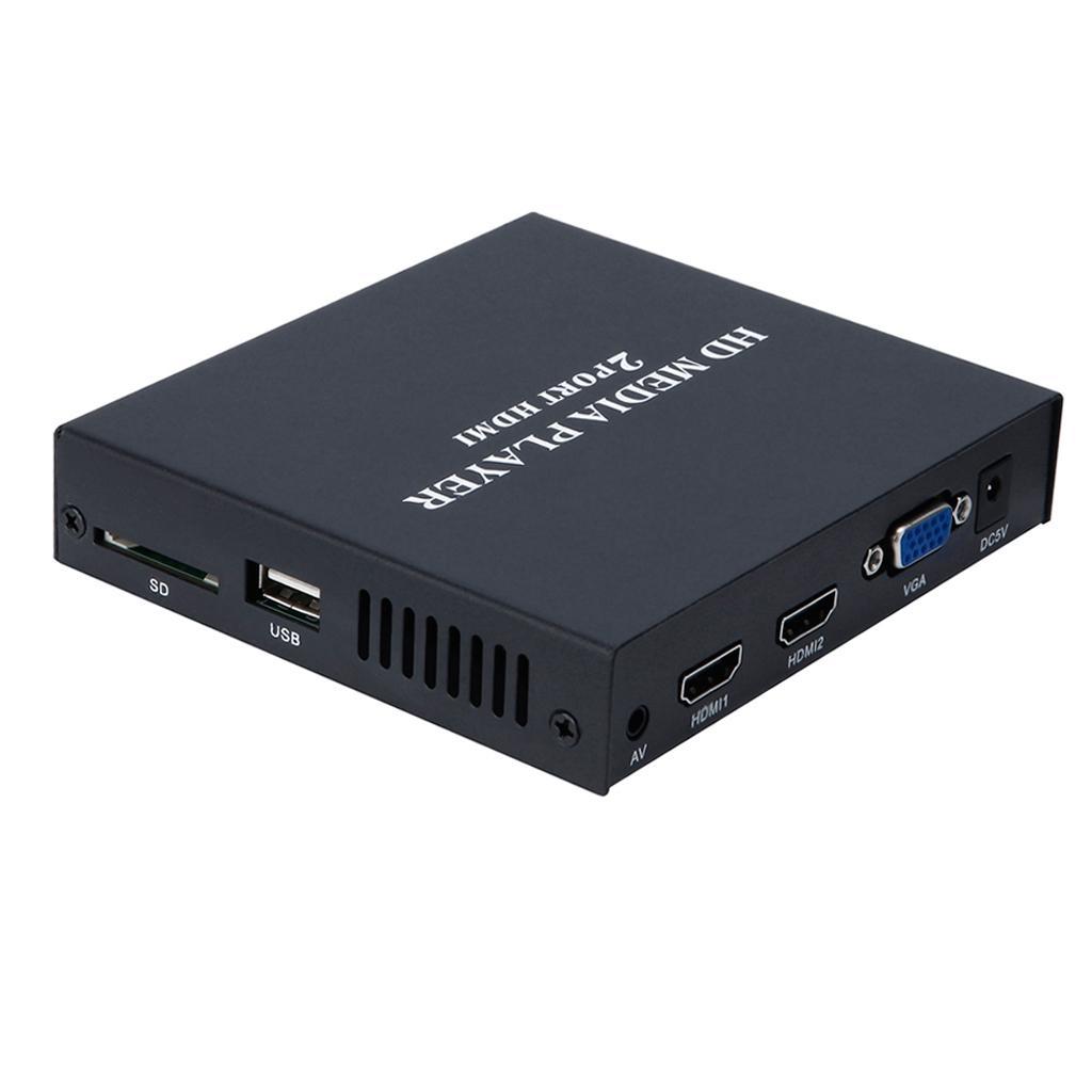 Portable HD 1080P Media Player with 2Ports HDMI/VGA/AV Outputs Black