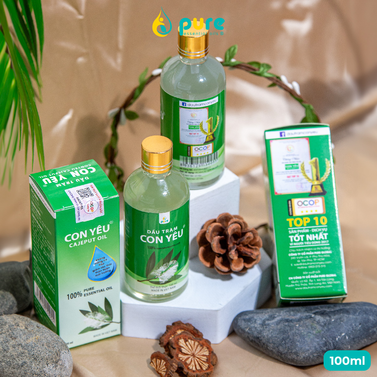 Dầu Tràm Con Yêu 100% tinh dầu thiên nhiên - Giúp làm ấm người, phòng cảm lạnh chai 50ml/100ml - Tinh dầu thiên nhiên, an toàn cho sức khỏe gia đình
