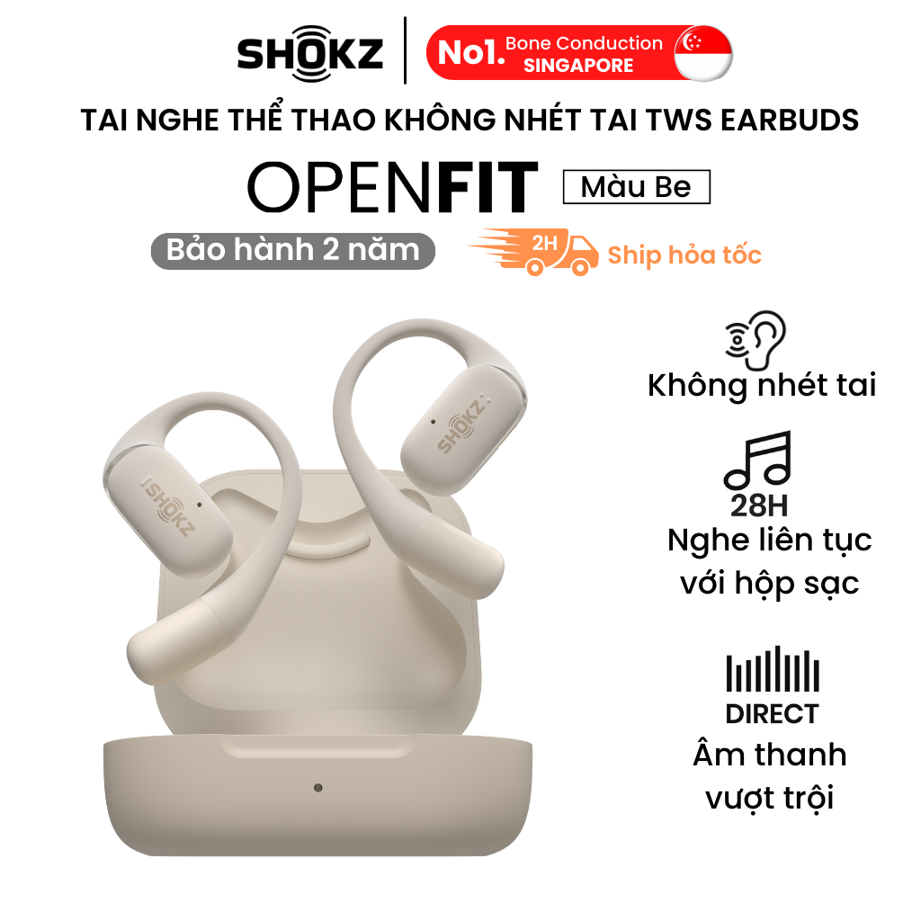 Tai nghe không nhét tai Bluetooth True Wireless Earbuds Shokz OpenFit - Thế Hệ Mới Nhất - Hàng Chính Hãng