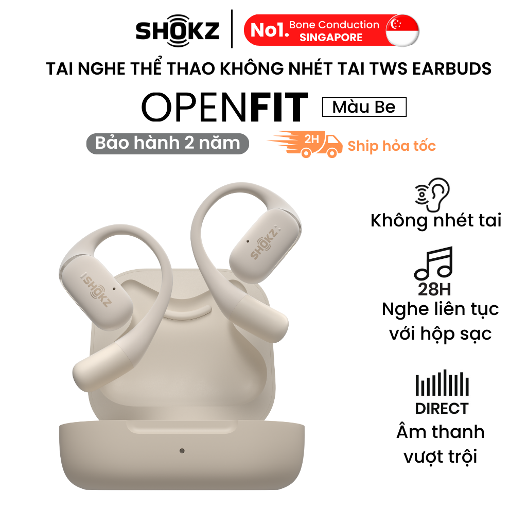 Tai nghe không nhét tai Bluetooth True Wireless Earbuds Shokz OpenFit - Thế Hệ Mới Nhất - Hàng Chính Hãng