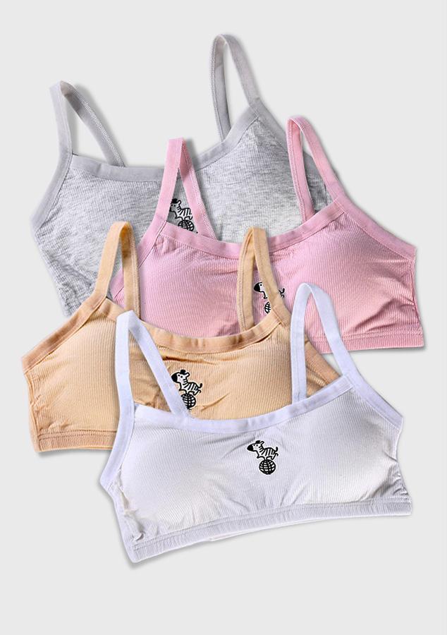 Bộ 4 áo ngực bé gái tuổi dậy thì- áo lót học sinh cấp 1, 2, 3 - áo lá vải cotton tăm mềm mát - co giãn tốt phù hợp với mọi vóc dáng