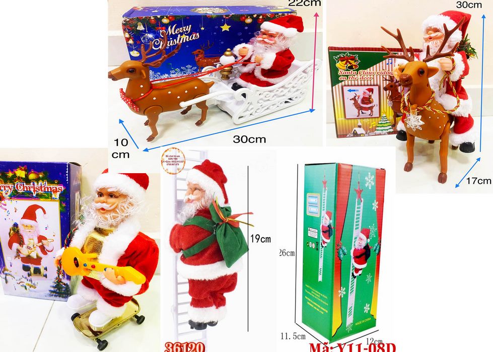 Ông già noel kéo đàn trượt patin. leo thang, cưỡi tuần lộc, xe kéo tuần lộc