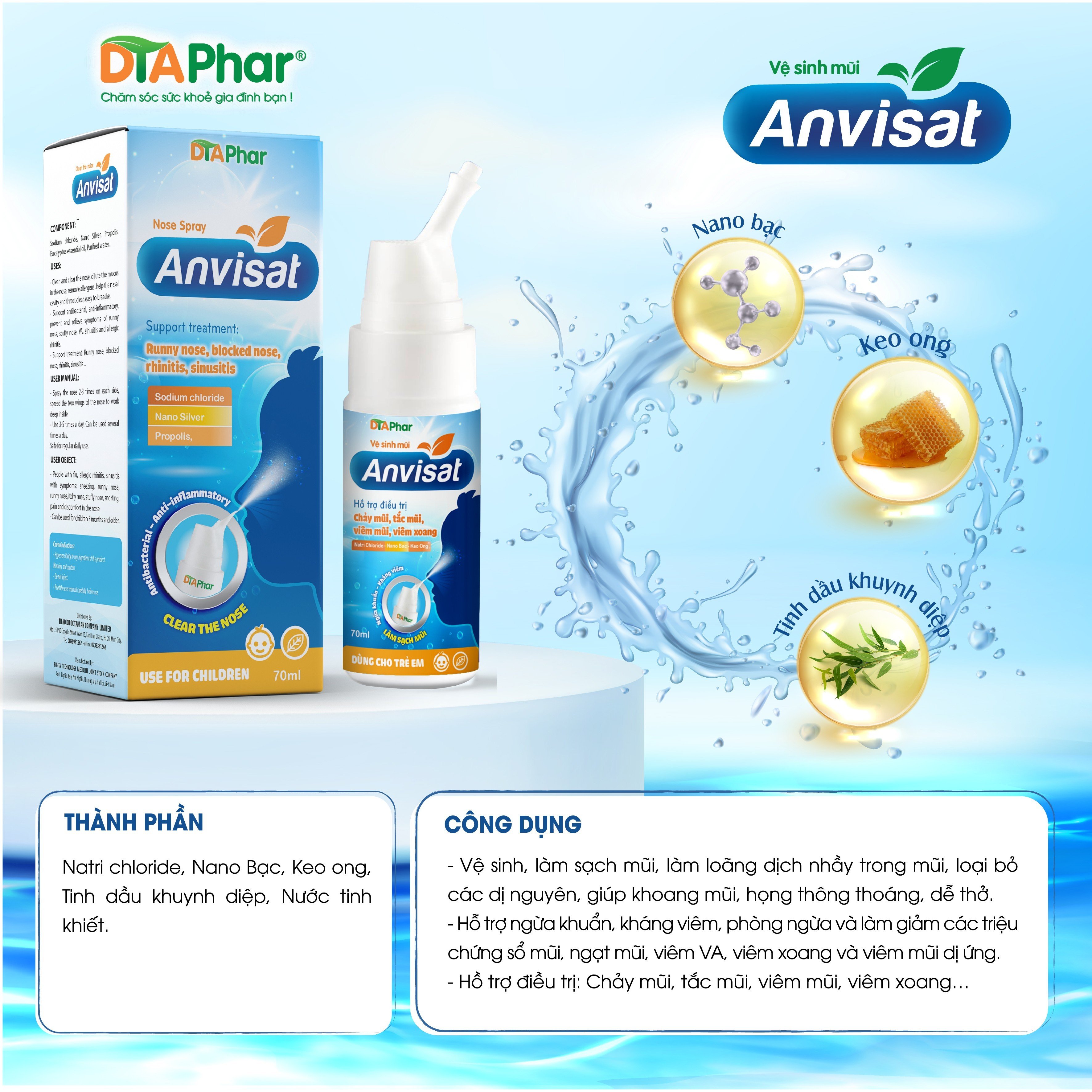 Rửa mũi Anvisat Hỗ trợ làm sạch mũi cho trẻ em Chai 100ml Tâm An Pharma