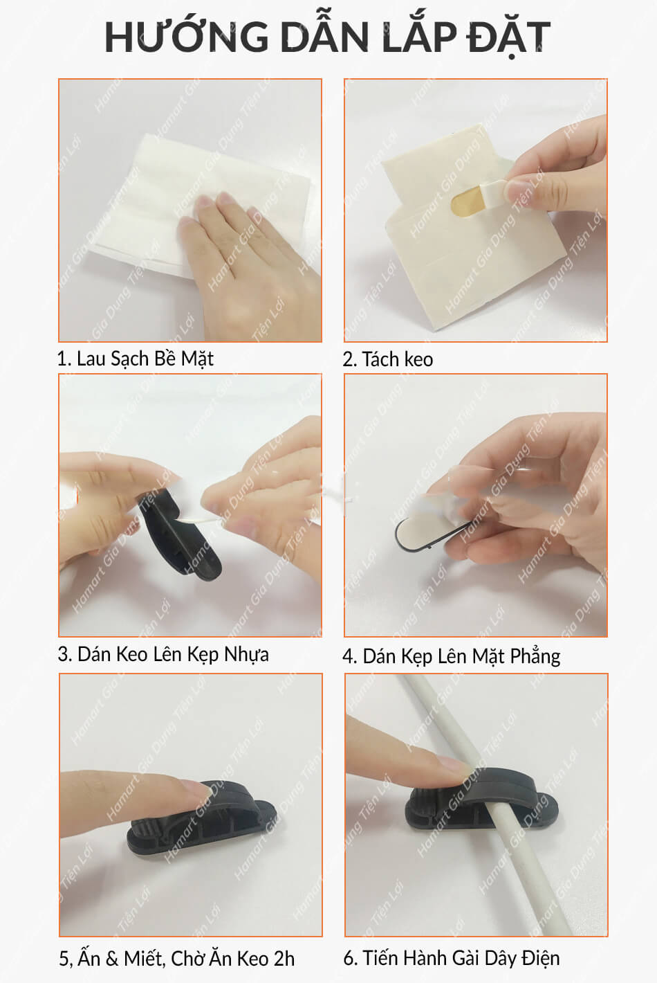 Vỉ 10 Móc Treo Dây Điện Dán Tường Có Chốt Hamart Kẹp Cố Định Dây Cáp Văn Phòng Keo Siêu Dính Tiện Lợi