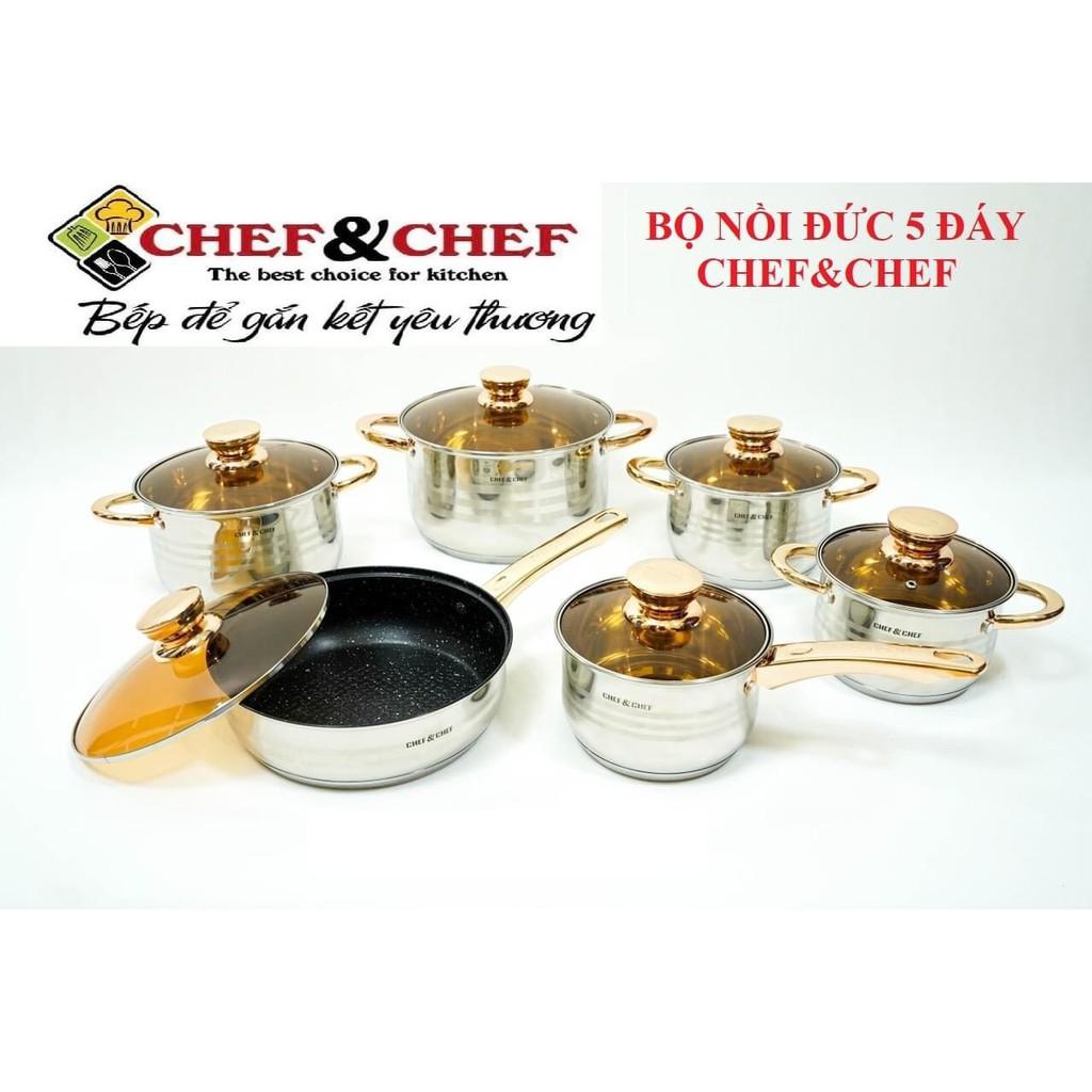 BỘ NỒI VÀ CHẢO 6 MÓN VUNG KÍNH CHEF&CHEF CỰC ĐẸP