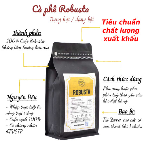 Cà Phê Robusta Rang Xay Nguyên Chất - Dạng Bột - 90S Coffee Vietnam - 100% Cà Phê Sạch Cao Cấp