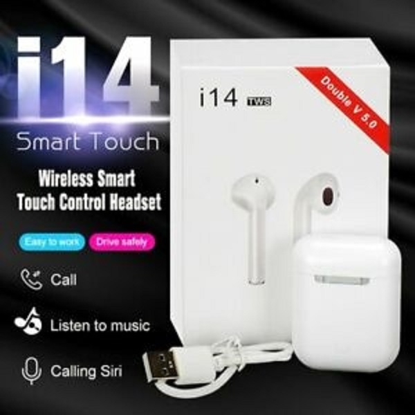 Tai nghe bluetooth I14 TWS thiết kế nhỏ gọn, tỷ lệ 1:1 kèm dock sạc - hàng chính hãng