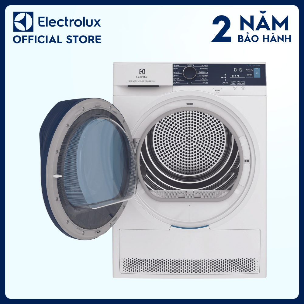 [Free Giao lắp] Máy sấy bơm nhiệt Electrolux Heat Pump 8kg EDH804H5WB - Lồng sấy chuyển động luân phiên, giảm nhăn, bảo vệ sợi vải, giảm phai màu, tiết kiệm 50% điện năng [Hàng chính hãng]