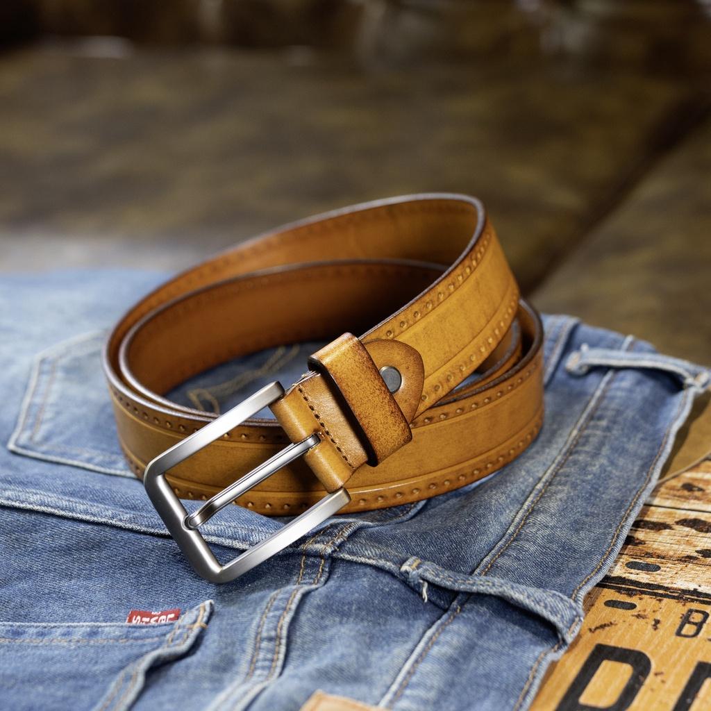 LADODI Thắt Lưng Da Bò Thật 3.8 Cm Khóa Gài Hợp Kim Sáng Màu Thời Trang Cao Cấp Cho cả Nam và Nữ - Bảo Hành 2 Năm