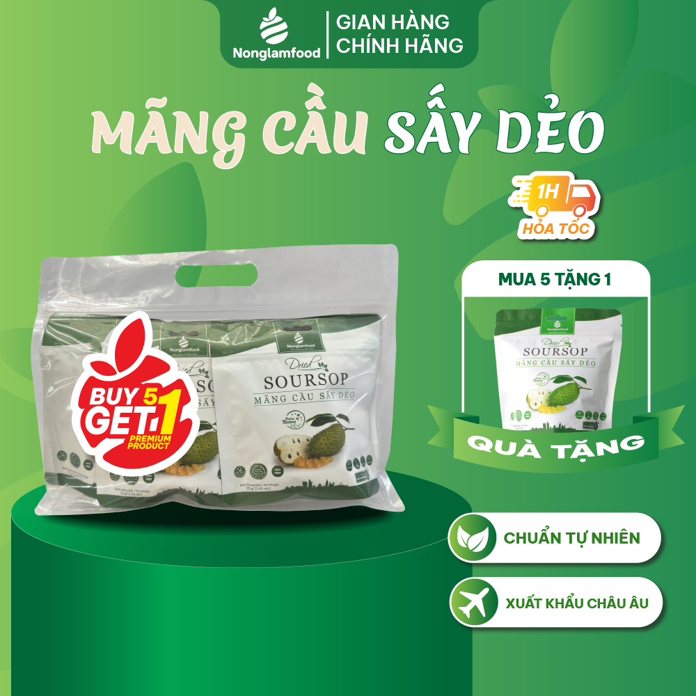 Combo 5 túi Mãng cầu sấy dẻo Nonglamfood túi 75g | Giảm cân, đẹp da, giữ dáng hiệu quả, ăn vặt healthy snack