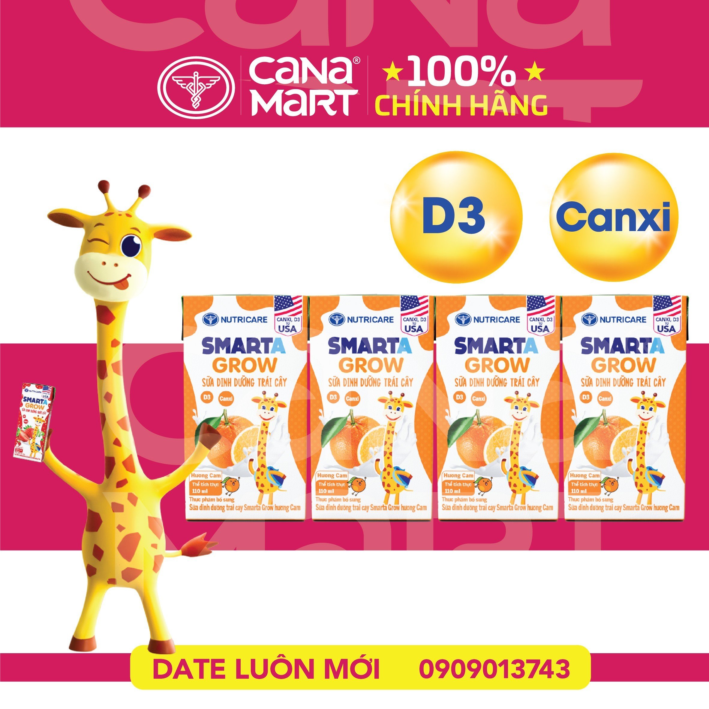 Thùng sữa nước trái cây Smarta Grow  giúp trẻ tăng trưởng chiều cao, phát triển não bộ, dinh dưỡng cho trẻ thấp còi
