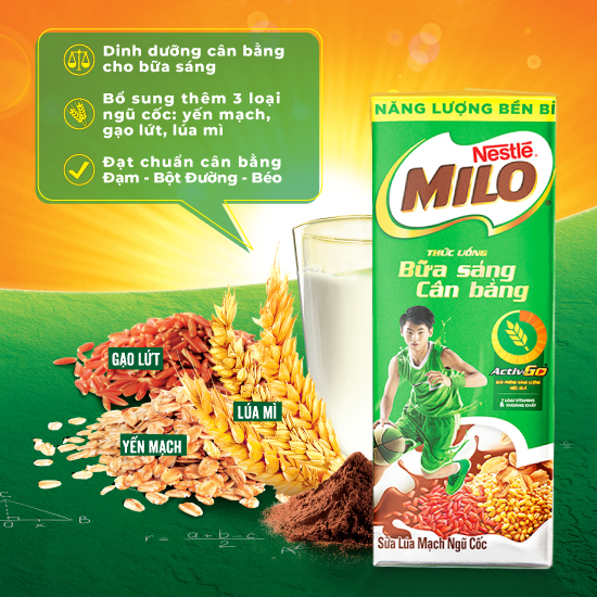 Combo 2 thùng sữa lúa mạch Nestlé MILO bữa sáng (36 hộp x 180ml) [Tặng 1 trái banh Milo]