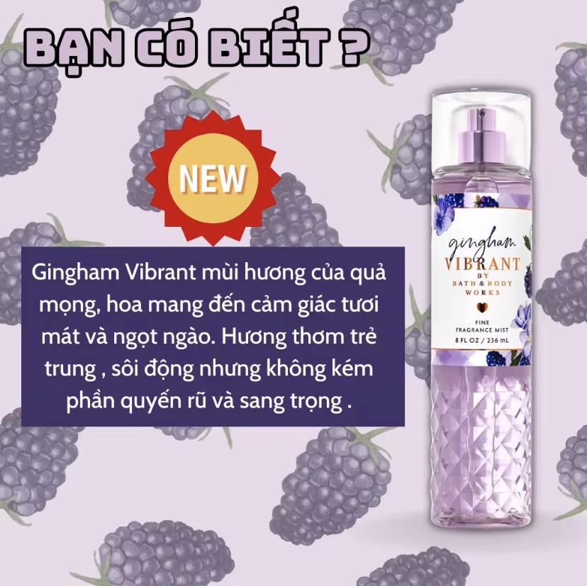 Body Mist Gingham Vibrant - Xịt Thơm Bath and Body Work Gingham Vibrant 236ml