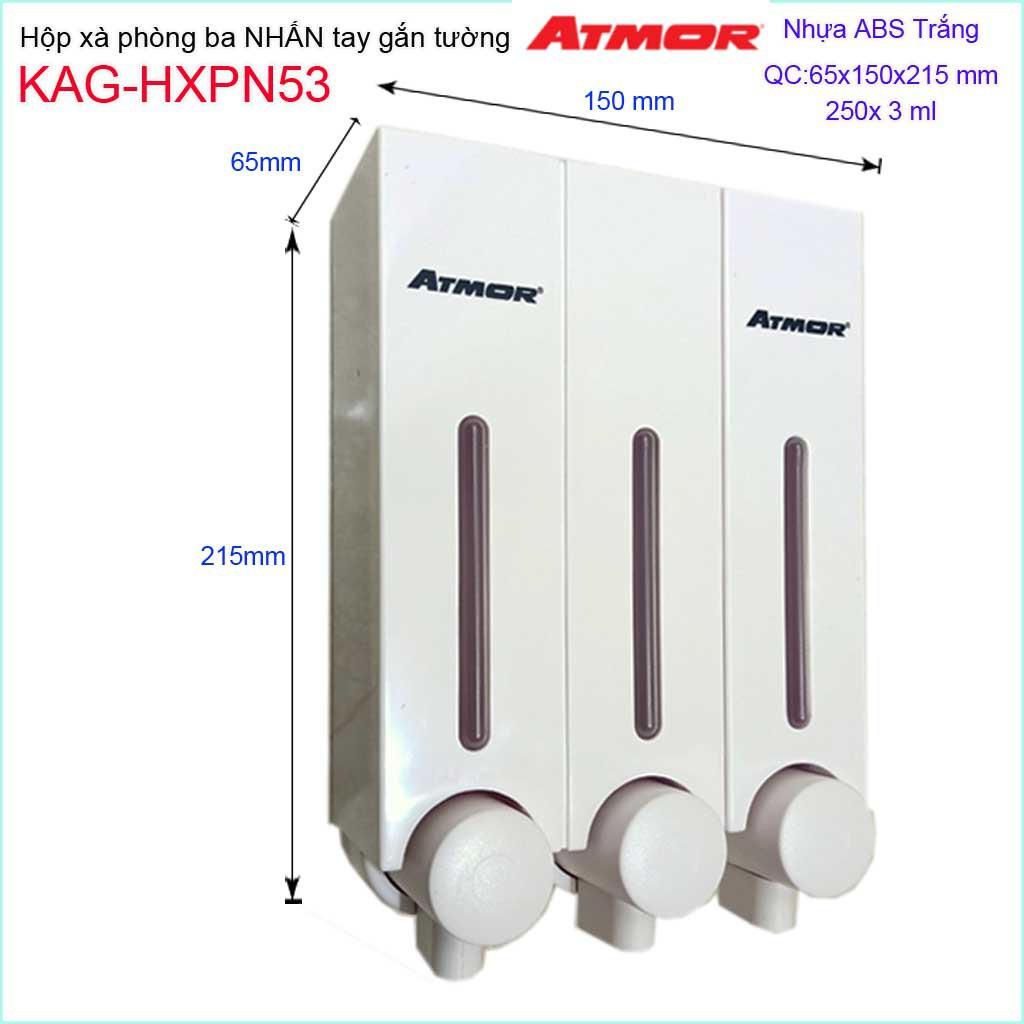 Hộp nhấn xà phòng Atmor KAG-HXPN53-Trắng-White, bình xịt xà bông 250ml x3 thiết kế sang trọng nhấn êm siêu bền