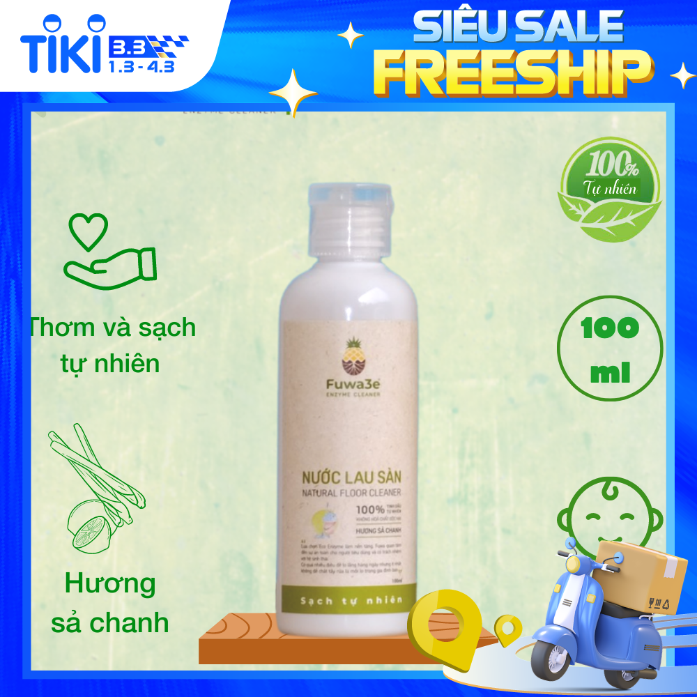 Nước lau sàn Fuwa3e hữu cơ organic sả chanh khử mùi đuổi muỗi kiến diệt nấm mốc 100ml