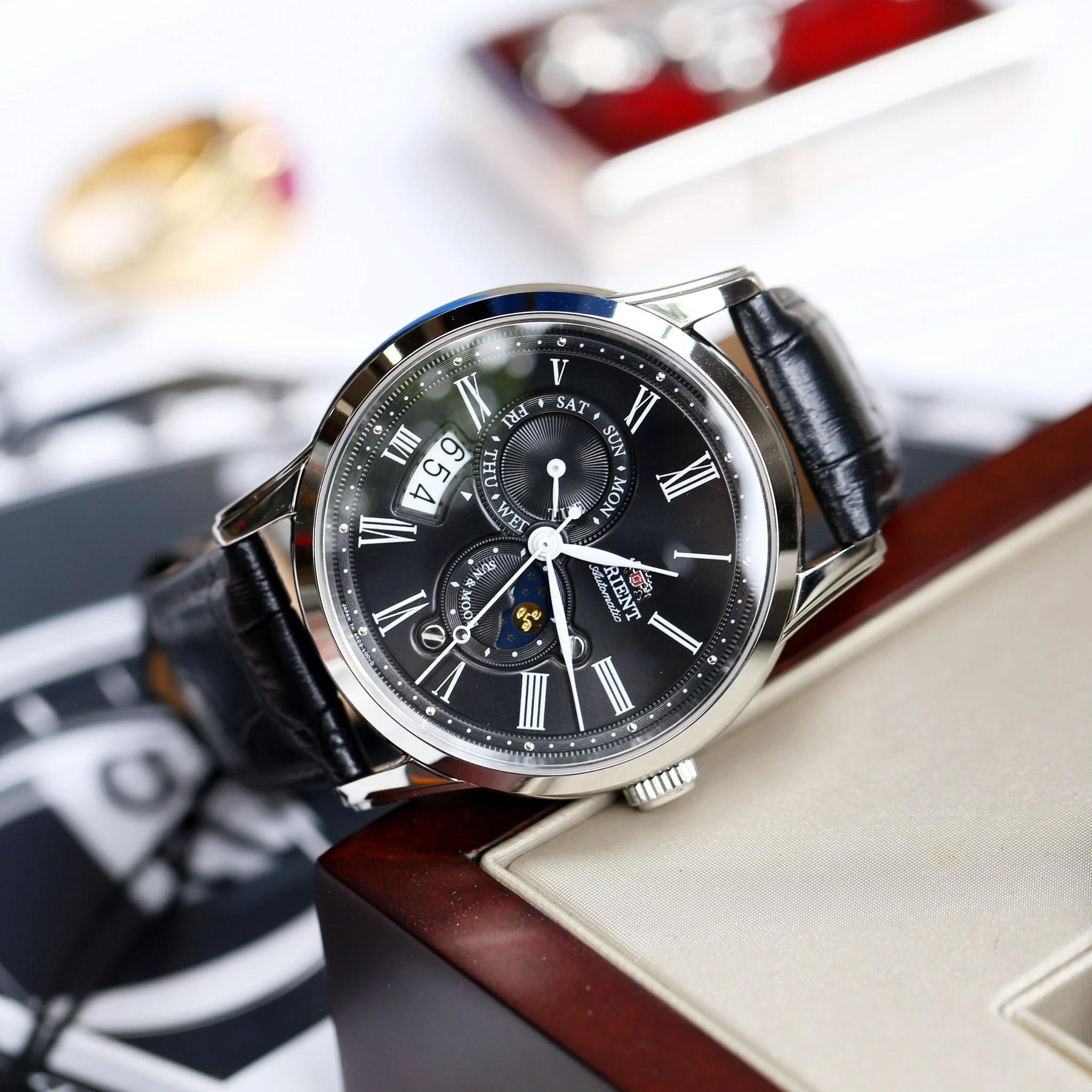 Đồng Hồ Nam Dây Da Orient Automatic Sun And Moon RA-AK0010B10B