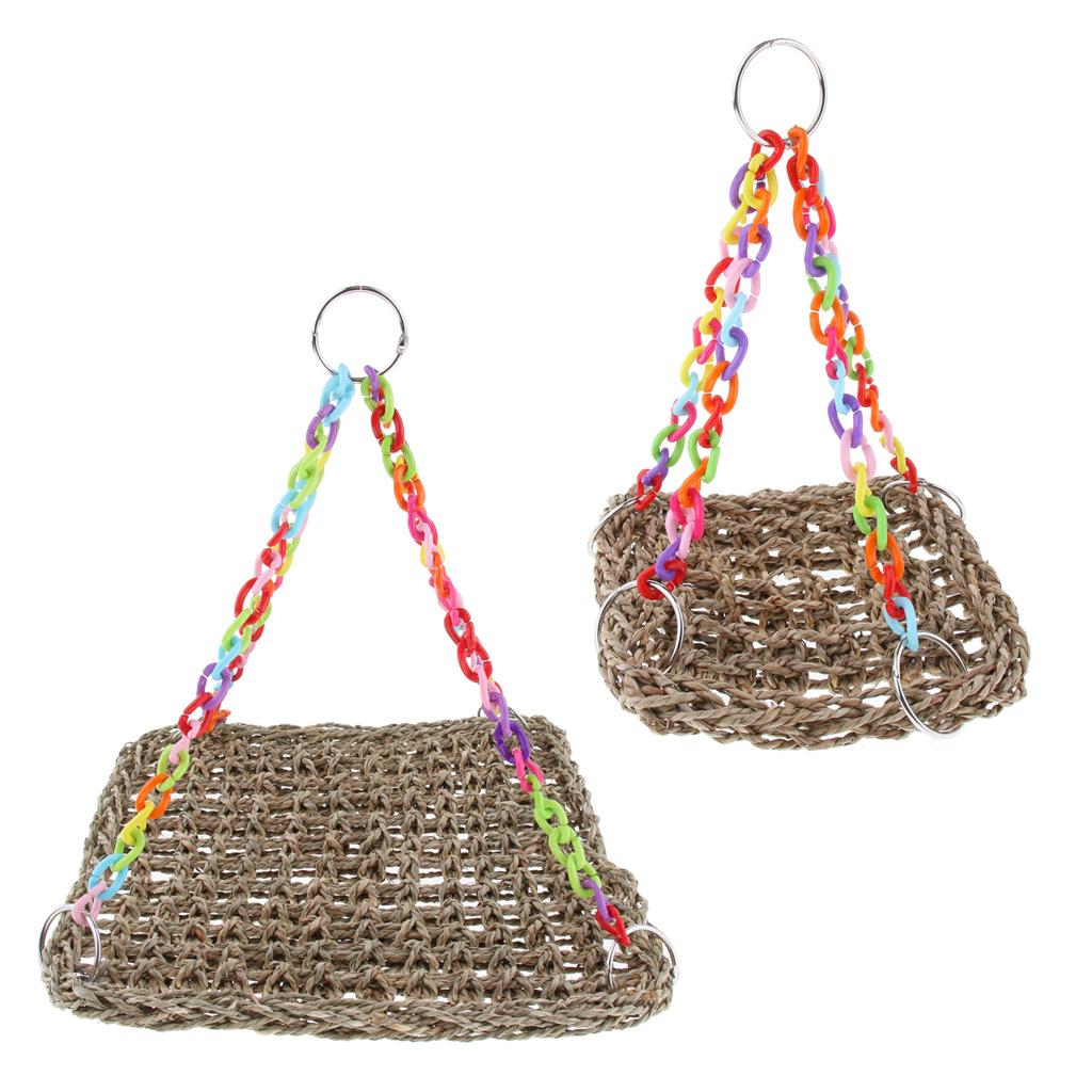 Parrot Climbing Net Pet Bird Swing Chew Grass Hammock Hanging Straw Cage Toys
