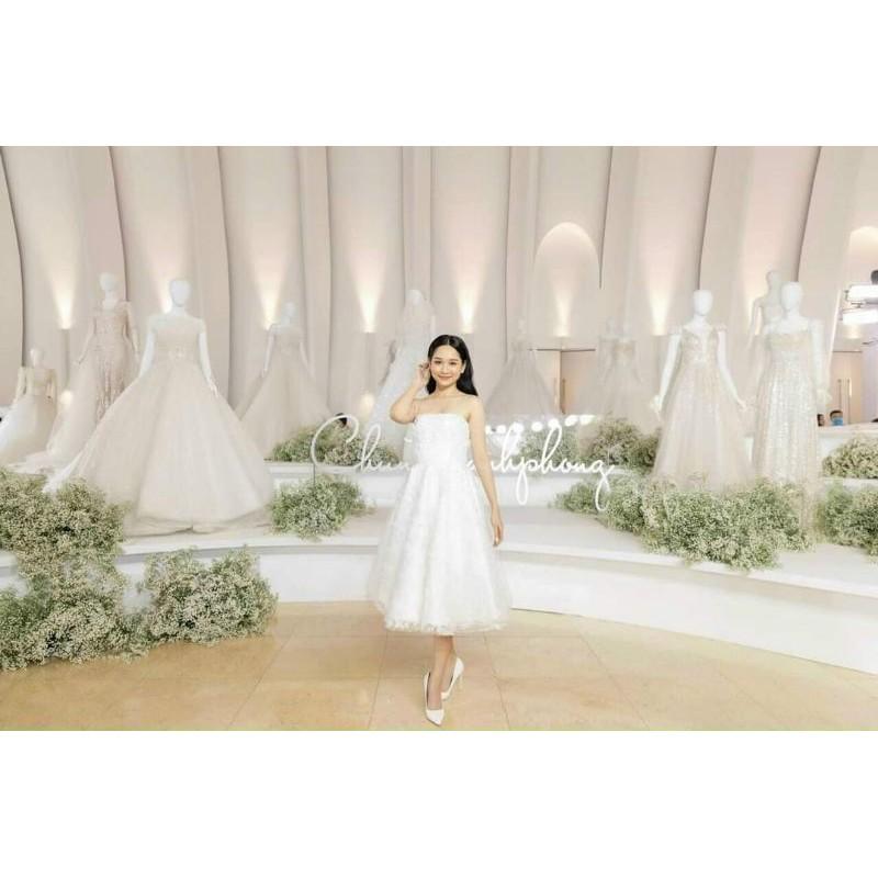 Đầm váy nữ trắng 2 dây ren 3D cao cấp TKN