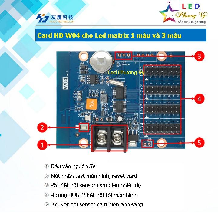 Card Led ma trận wifi HD W04 version 4.0 mới nhất- Điều khiển 4 tầng Led module LED 1 màu, 3 màu