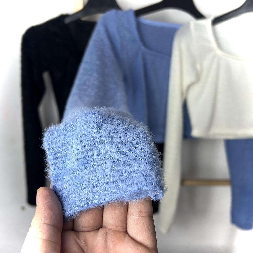 Áo Croptop Tay Dài Ôm Body Cổ Tròn Và Cổ Vuông Chất Liệu Lông Mềm Quyến Rũ - AO089