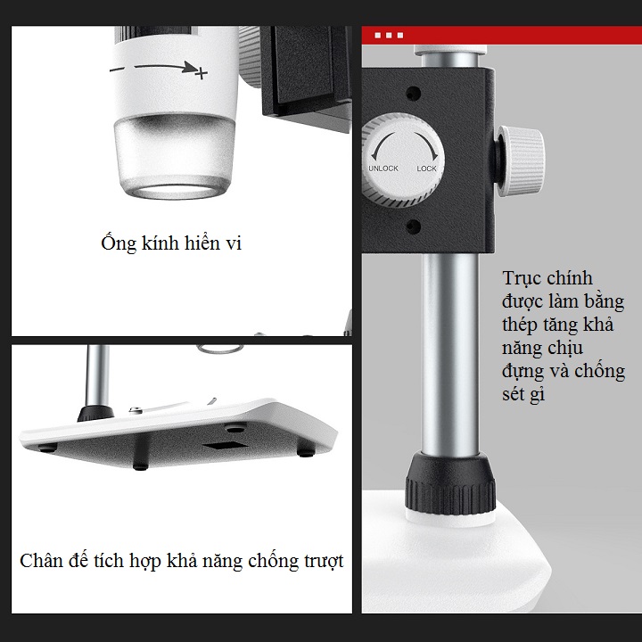 Kính hiển vi điện tử phóng đại 1000X màn hình hiển thị lớn 4.3inch tỉ lệ 16:9 ( Tặng kèm 01 miếng thép nhiều chứ năng trong một )