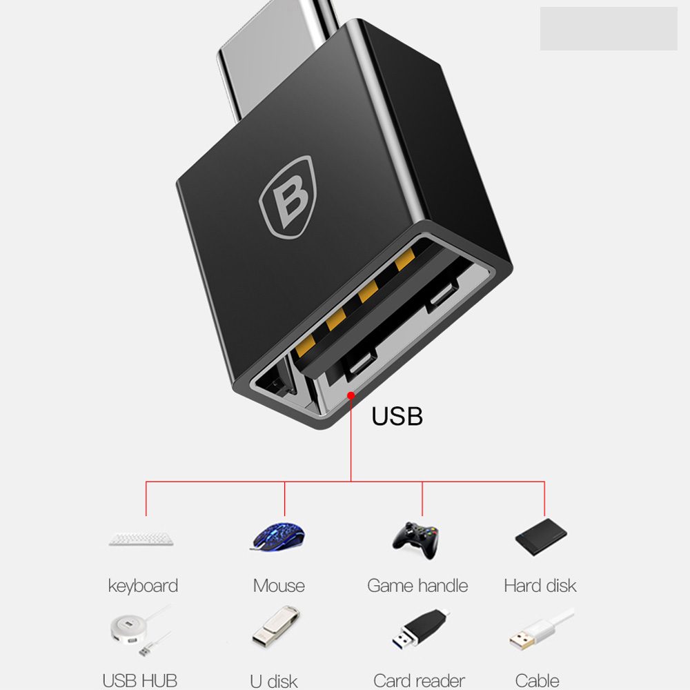 Đầu chuyển OTG USB Type C sang USB Full size Baseus (TYPE C Male to USB Female Cable Adapter Converter)( hàng chính hãng)