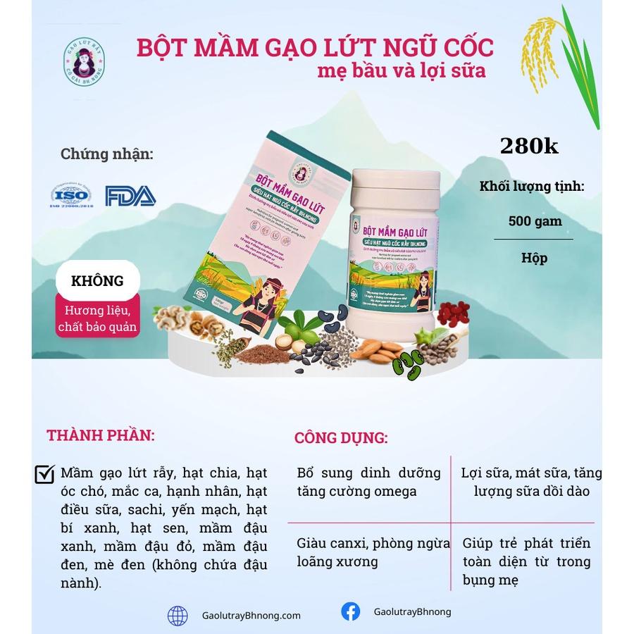 Ngũ cốc mẹ bầu, Bột mầm gạo lứt siêu hạt ngũ cốc lợi sữa dùng cho mẹ bầu và sau sinh Bhnong 500gr (Hộp)