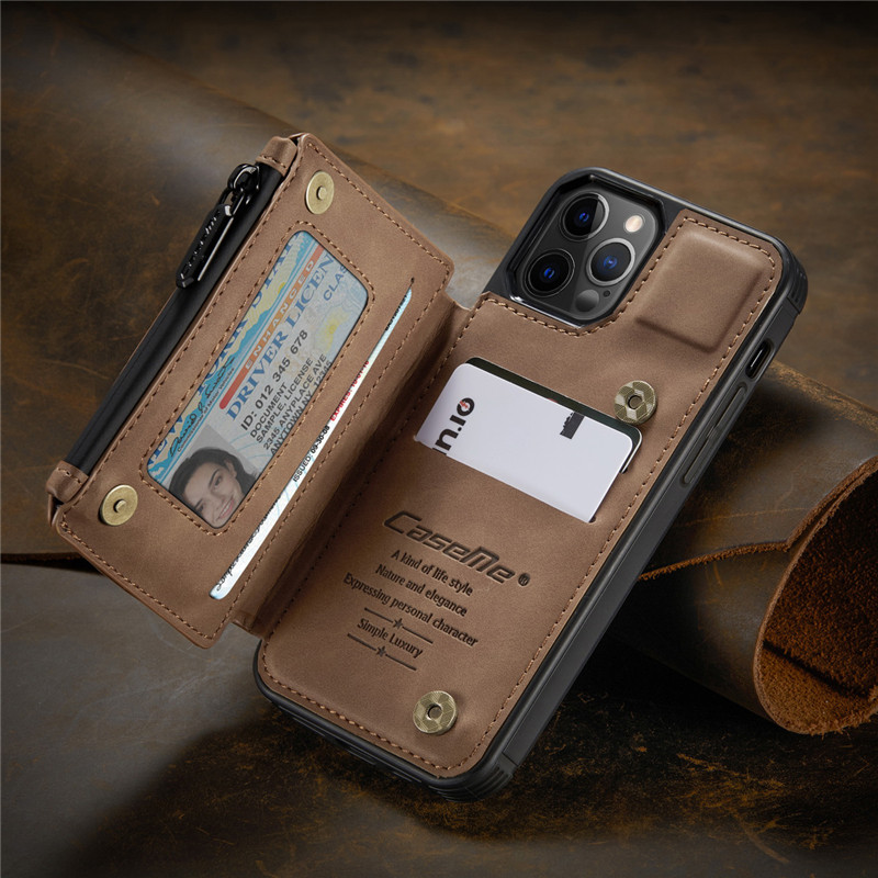 Ốp Lưng Da Bò Thật Chính Hãng CaseMe Kèm Ví Chống Sốc Cho iPhone 12/ 12 Pro