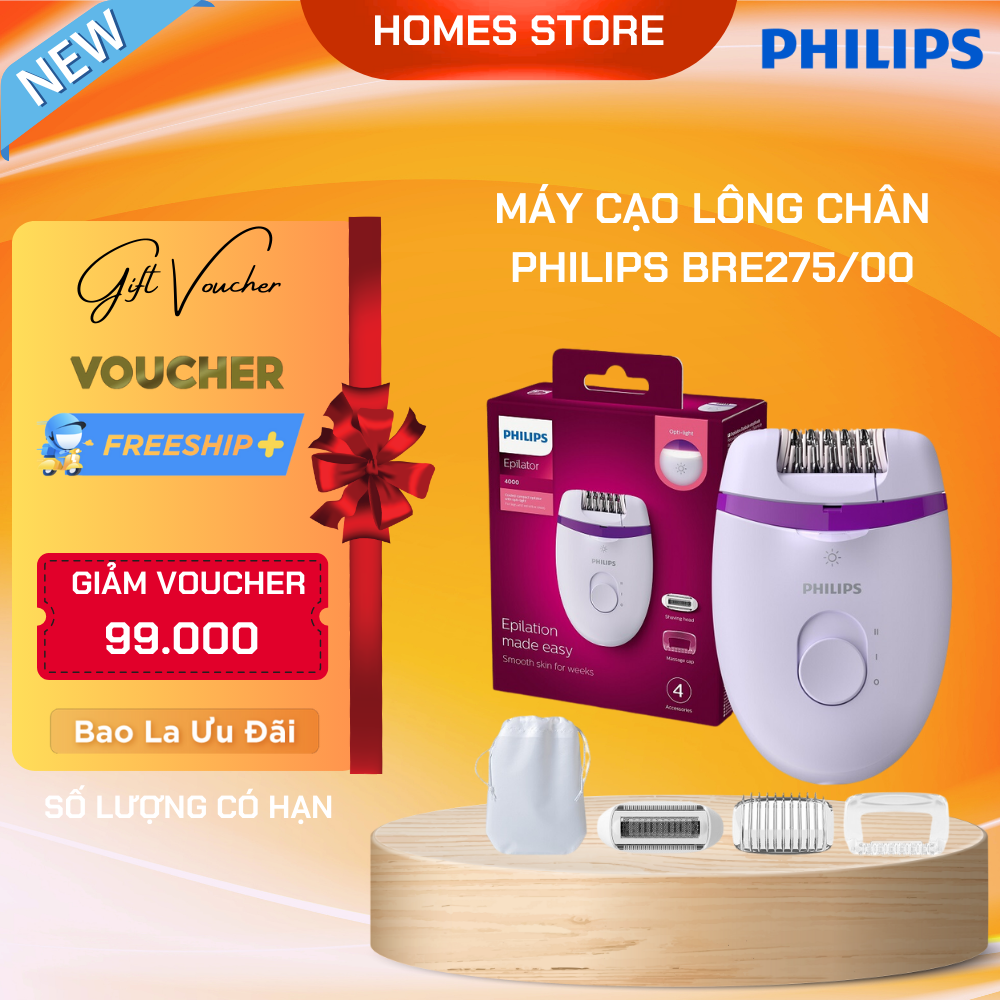 Máy Cạo Lông Tay Lông Chân Máy Nhổ Lông PHILIPS BRE275/00 - Nhập Khẩu Đức Dễ Dàng Vệ Sinh Không Làm Đau Tổn Thương Da - Hàng Nhập Khẩu