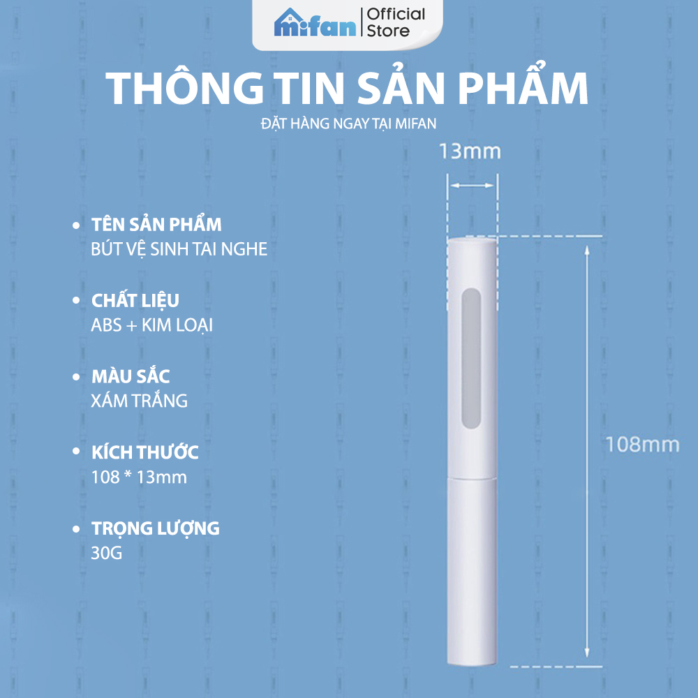 Bút Vệ Sinh Tai Nghe Bluetooth 3 Trong 1 Cao Cấp MIFAN - Làm sạch bụi bẩn trong hộp đựng, loa, cổng sạc, điện thoại - Hàng chính hãng