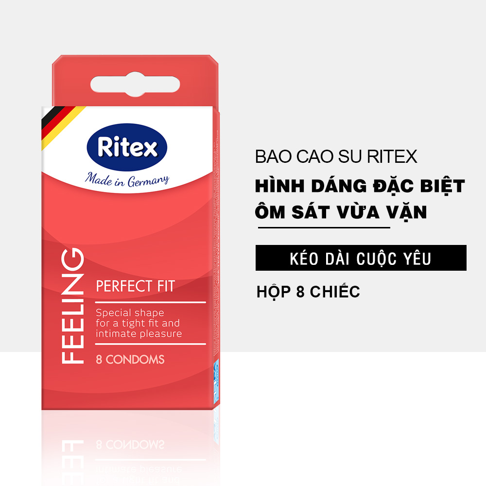 Bao cao su Ritex FEELING - Ôm sát vừa vặn Hộp 8 chiếc Nhập khẩu chính hãng Đức JN-RI-FEELING8