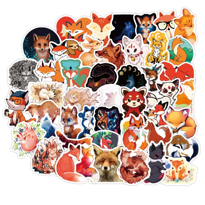 Sticker 50 miếng hình dán cute Fox