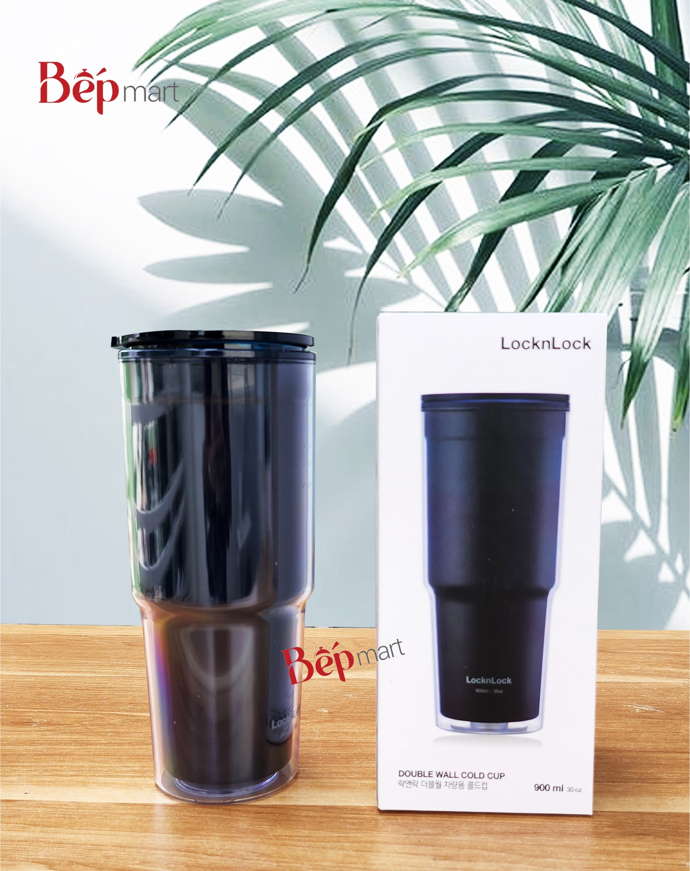 Ly nhựa 2 lớp cách nhiệt LocknLock Double Wall Cold Cup HAP502 900ml