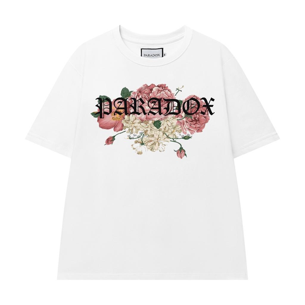 Áo thun form rộng Paradox tay lỡ - Unisex - In hình - LOVE &amp; ROSES - Đen, Trắng