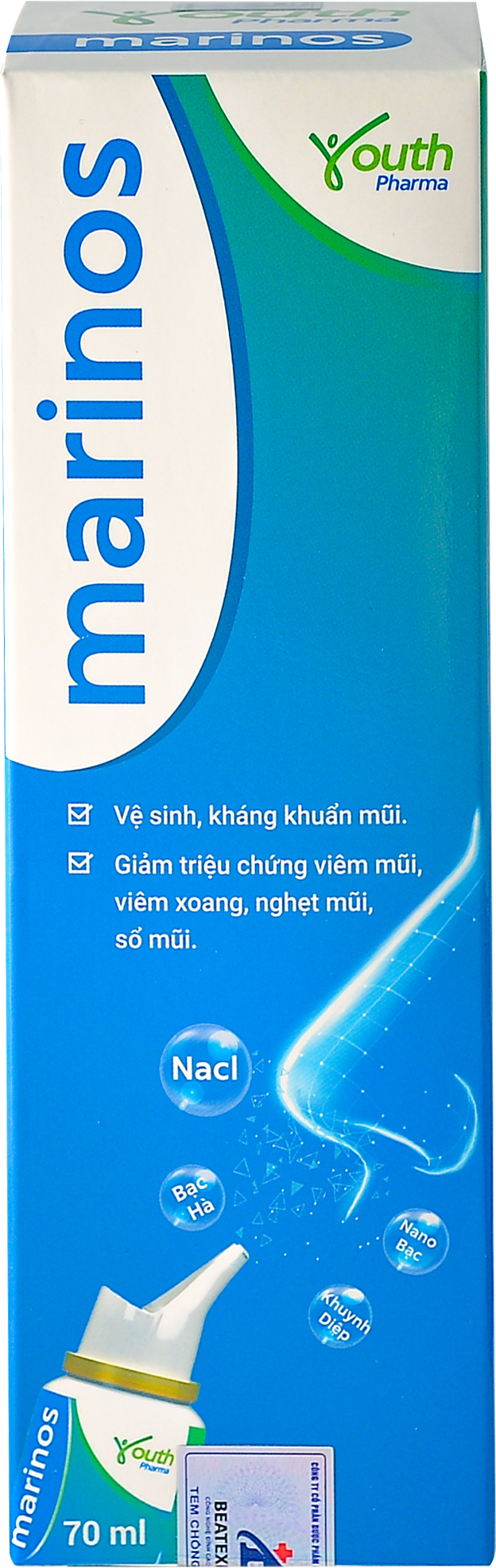 Dung Dịch Xịt Mũi Marinos Youth Pharma Vệ Sinh, Kháng Khuẩn Mũi Chai 70ml