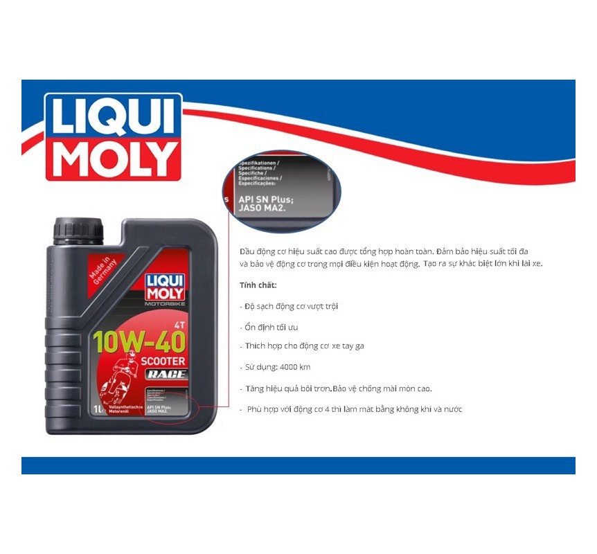 Nhớt Xe Tay Ga Motorbike 4T 10W40 Liqui Moly 20826 (4000km)