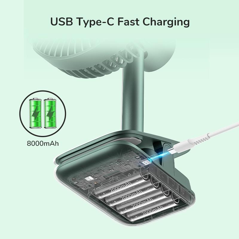 Quạt kẹp JISULIFE nhỏ gọn không tiếng ồn pin 8000 mAh cổng USB có thể sạc lại gắn xe đẩy-Hàng chính hãng