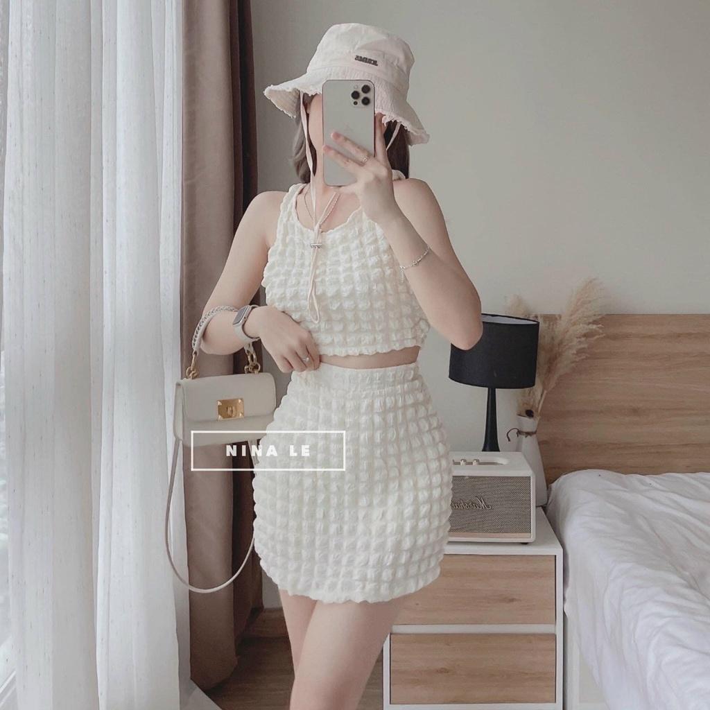 Set bộ đồ nữ body lụa xốp áo ba lỗ mix chân váy ôm cùng tone màu siêu xinh dễ phối phụ kiện, tôn da và tôn dáng