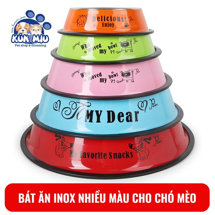 Bát ăn inox cho chó mèo nhiều màu Kún Miu có nhiều size