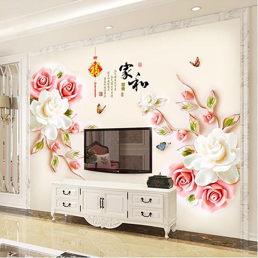 HÌNH DECAL DÁN TƯỜNG HOA HỒNG PHẤN 3D