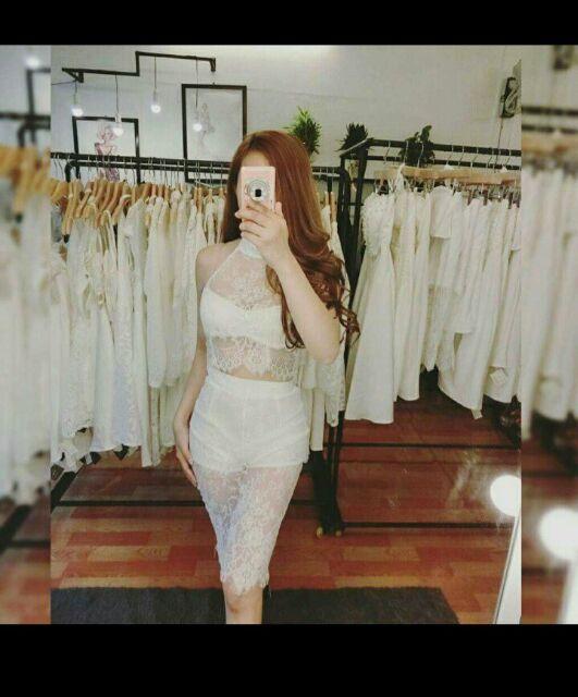Đầm body cổ yếm ren mỏng sexy