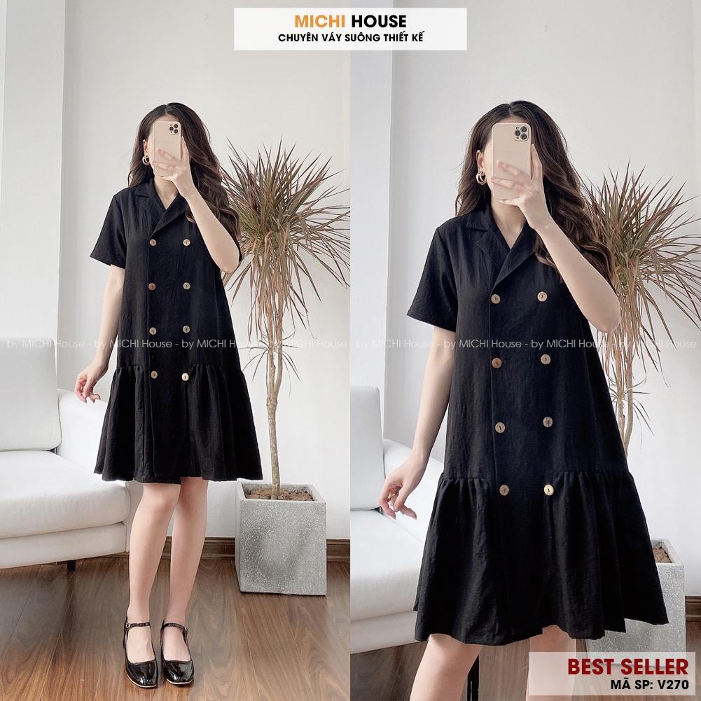 Váy Suông Đuôi Cá Cổ Vest Công Sở MICHI House Đầm Đũi Thiết kế Dáng Xuông Xòe Rộng Freesize V270