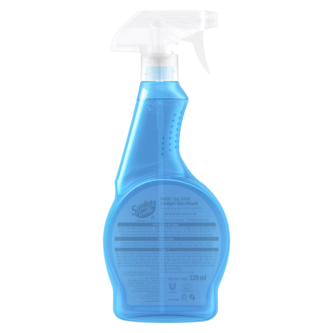 Combo 2 Nước lau kính Sunlight Siêu nhanh | Phiên bản nâng cấp từ Cif | Sạch trong suốt, không tỳ vết | Chai 520ml