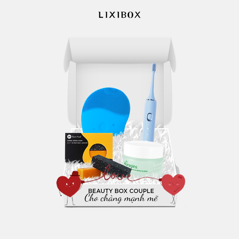 Beauty Box Couple - Cho Chàng Mạnh Mẽ ( Máy rửa mặt Halio Sky, Bàn chải điện làm sạch sâu Halio, Mặt Nạ Đất Sét The Auragins, Xà Phòng BareSoul)