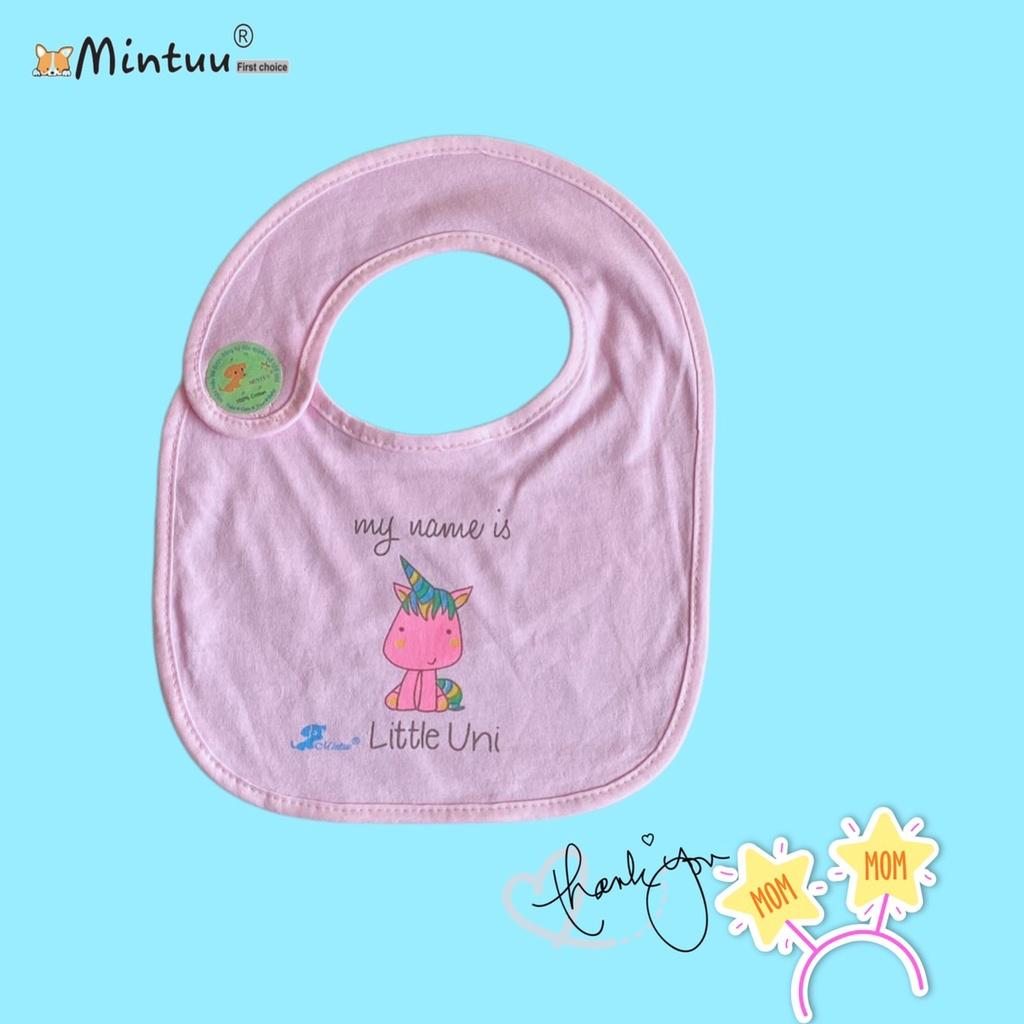 Yếm ăn dặm cho bé sơ sinh dán vai chống thấm lót nilong thương hiệu Mintuu, chất liệu vải 100% cotton